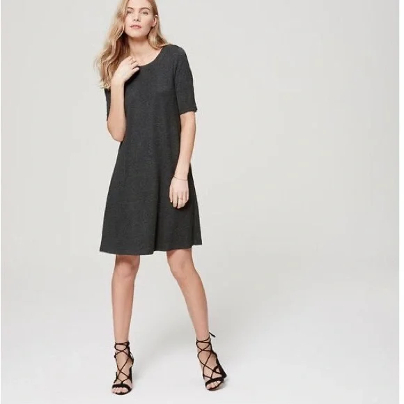 LOFT | Dresses | Loft Short Sleeve Trapeze Swing Dress In Gray | Poshmark